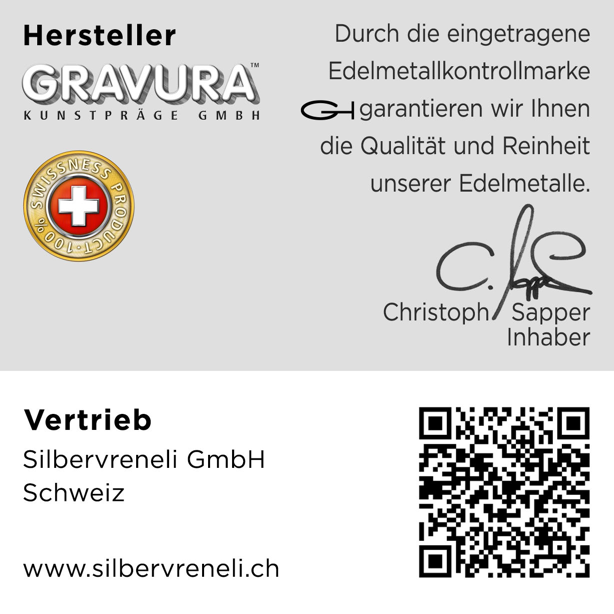 Silbervreneli Echtheitszertifikat Rückseite